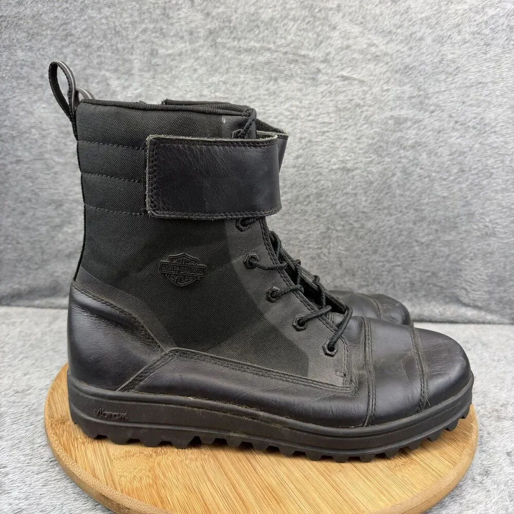 Harley-Davidson Boots Mens Size 9.5 Black Leather Biker Zip Strap D93762